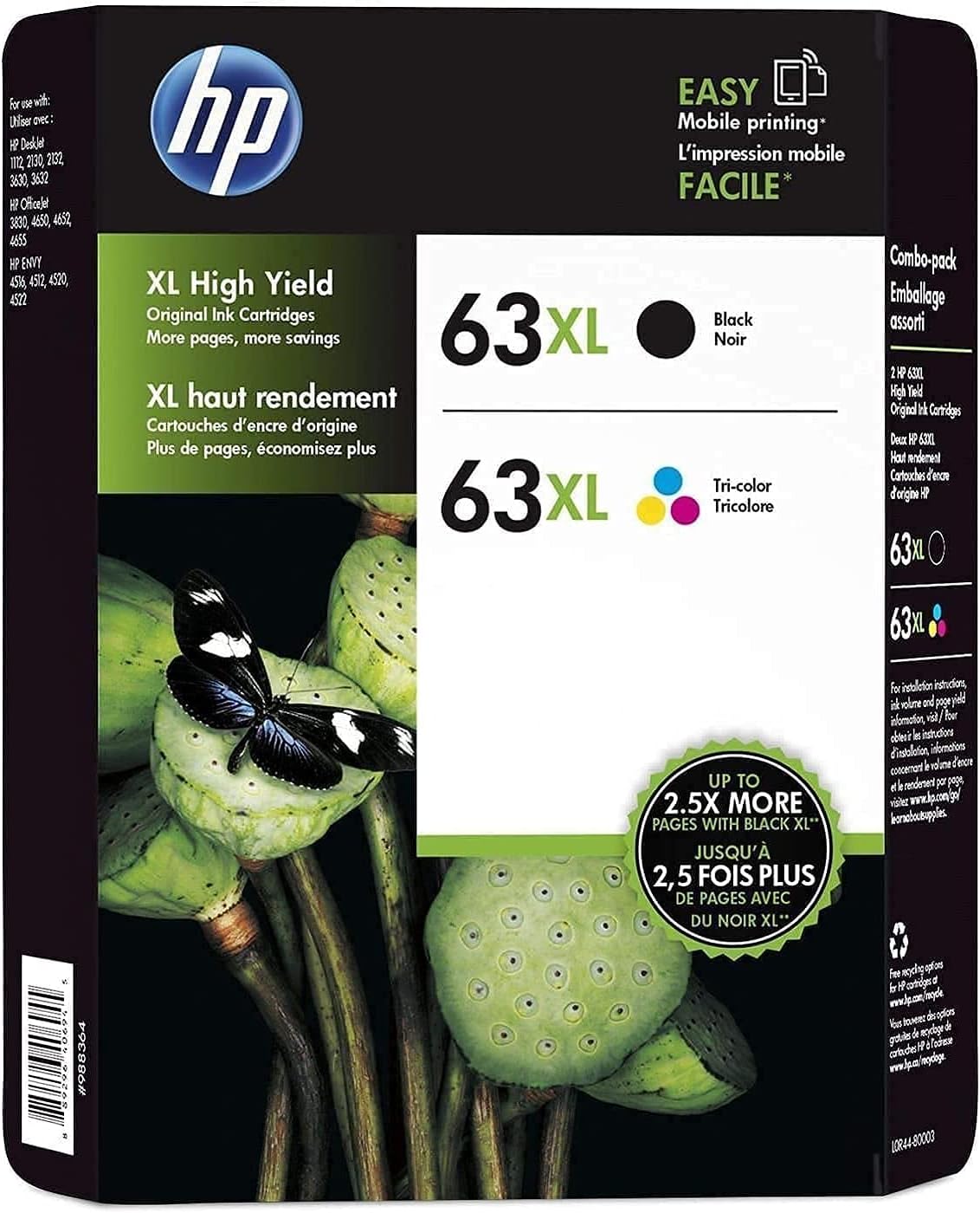 HBB Original 63XL High Yield Black and High Yield Tri-Color Inkjet Print Cartridges Kit