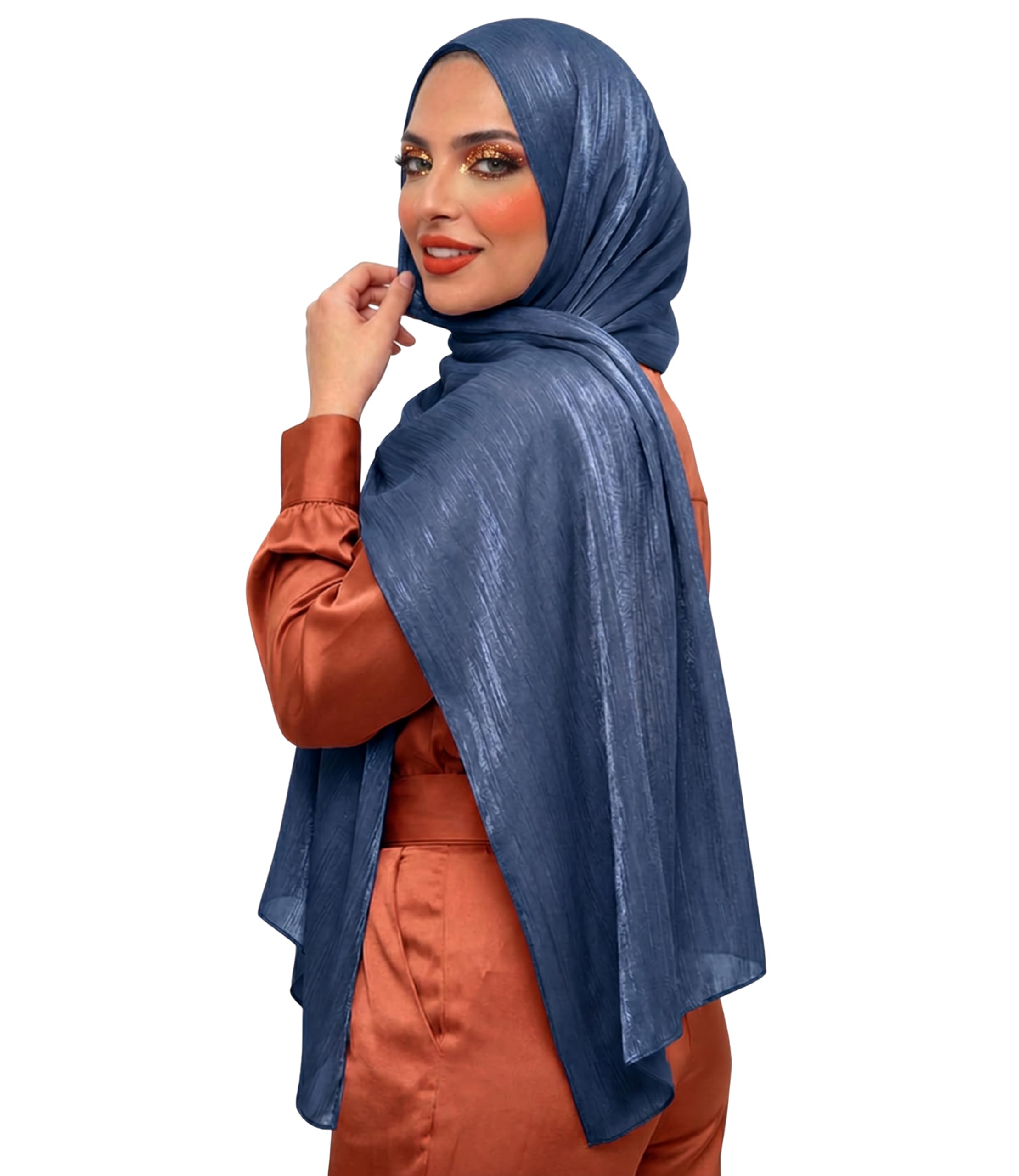 Crinkled Scarf - Summer Ladies Scarves, Shawls & Wraps - Hijab for Women & Girls - Soft, Lightweight and Breathable - Head Scarf for Evening Dress - Plain Shiny Shimmer Neck Headscarf Wrap - 180 x 91