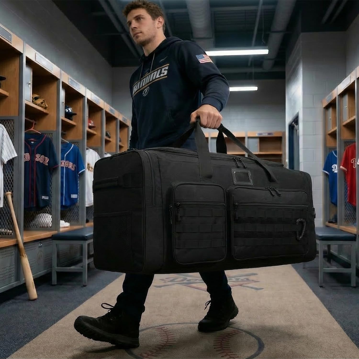 135L Large Duffle Bag, Heavy Duty Duffle Bag for Travel, Extra Large Sports Gym Equipment Bag for Soccer Baseball Basketball Hockey Football, Black