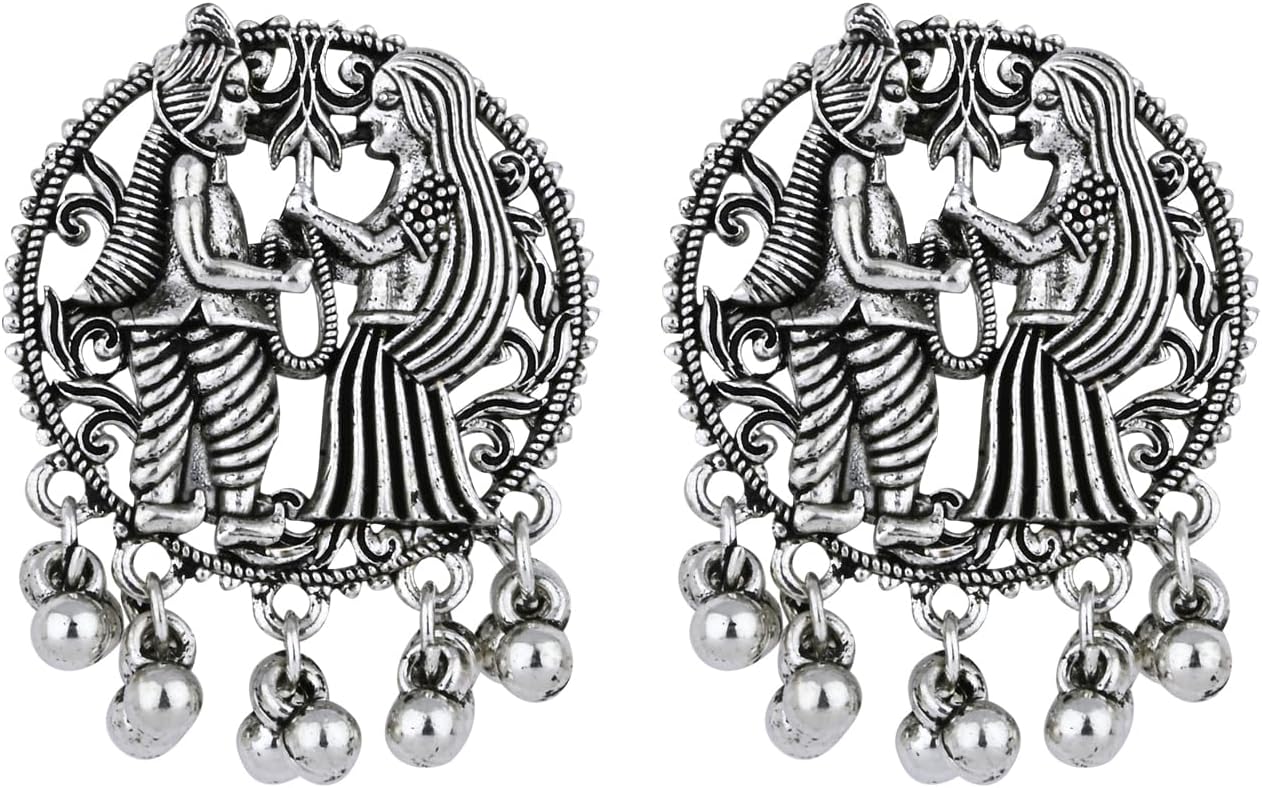 I Jewels Indian Wedding Bollywood Ethnic Silver Oxidised Design Ghungroo Necklace Jewellery Set With Earrings