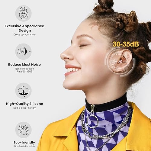 Miniatura 10 de Tapones para los oídos para dormir con cancelación de ruido, tapones para los oídos reutilizables para reducción de ruido, tapones de silicona suave