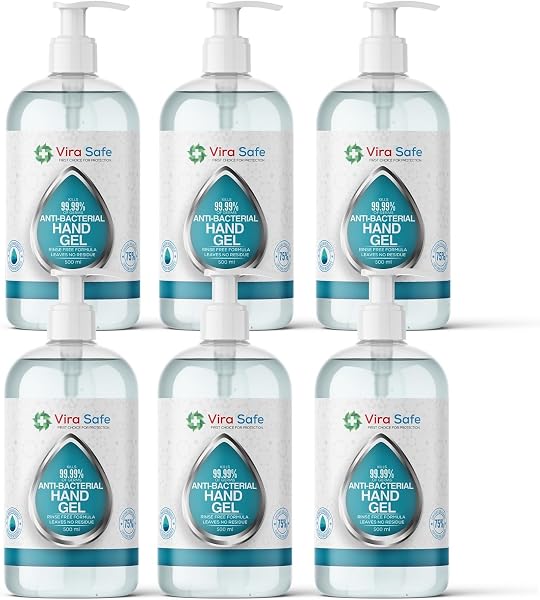 Vira Safe 6 x 500ml Hand Sanitiser Gel Alcohol Anti Bacterial Formula