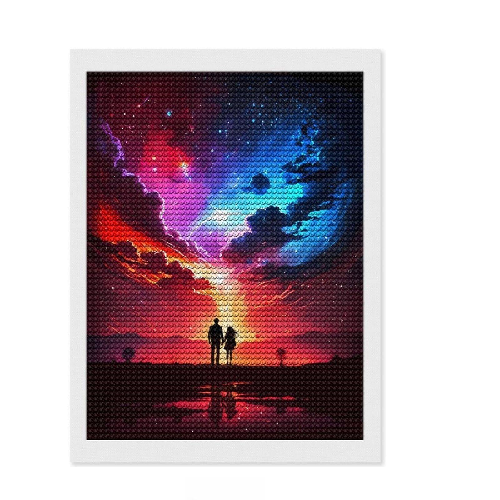 Junmoney Couple Cosmos Landscape Diamond Painting Kit 12"x16", for Women, Easy to Follow Symbols, Birthday Gift, Home Wall Decor, Neat Printed Canvas