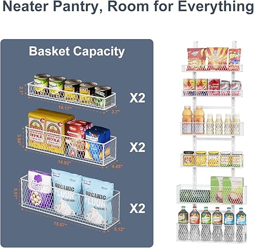 Miniatura 4 de Organizador de despensa de 6 niveles para colgar sobre la puerta, estante de especias colgante con cesta ajustable, estantes para colocar sobre la