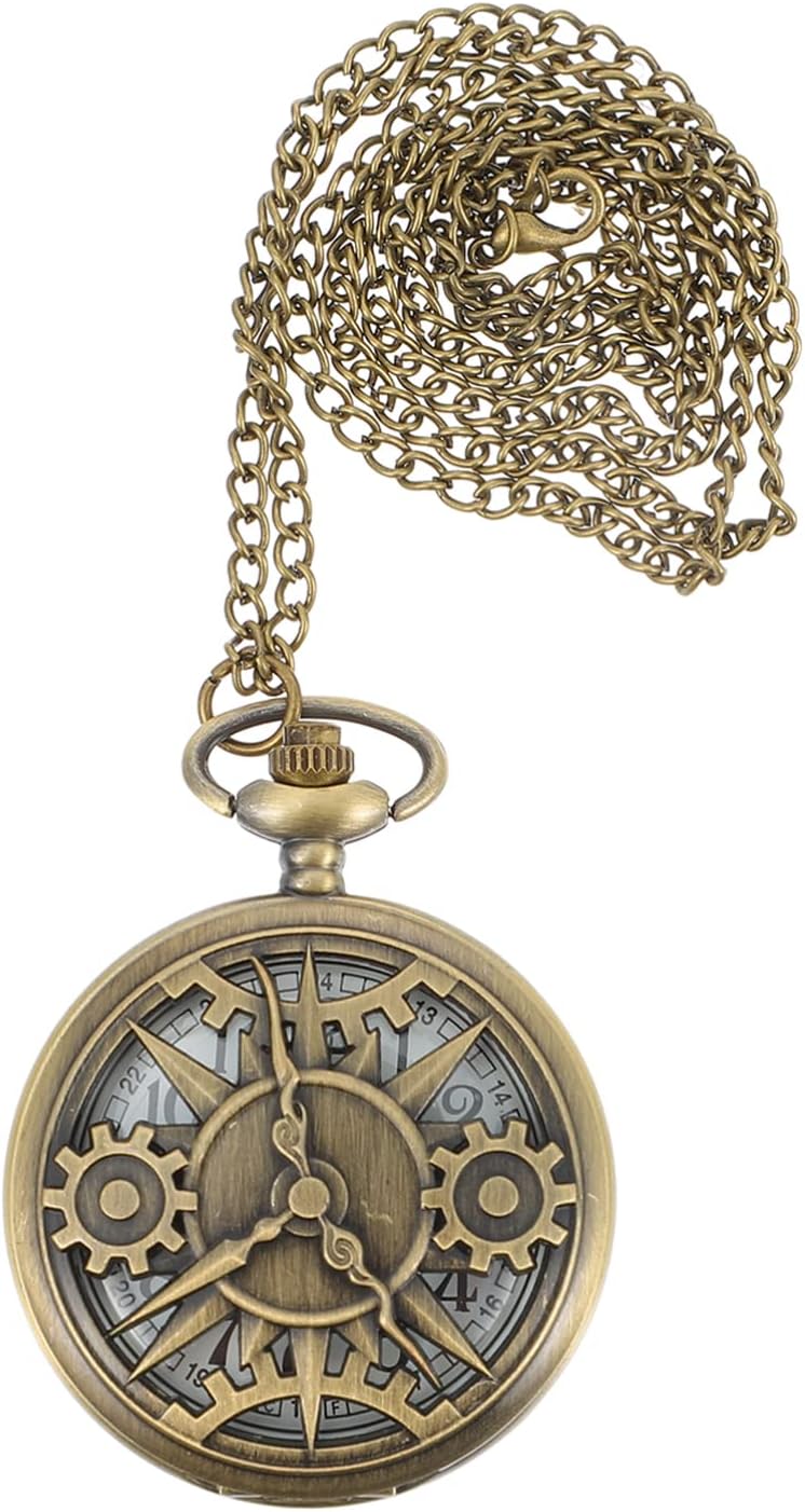 Popetpop ビンテージ懐中時計アンティークスチームパンクアラビア数字男性女性のためのチェーンとスケールクォーツ時計 人気の
