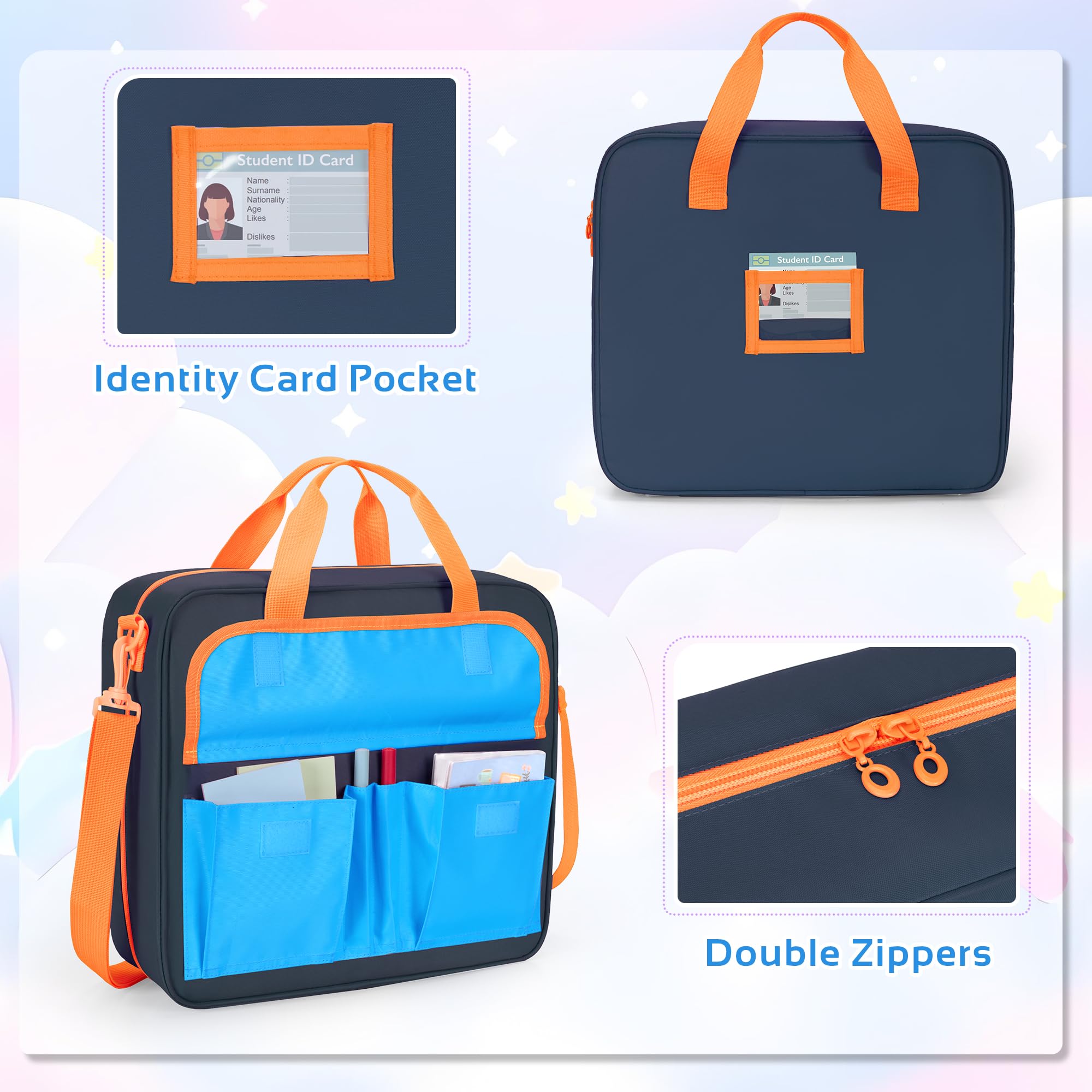 YARWO Ringordner Tasche für Jungen Mädchen 3 Ring Ordner für 500 Blätter mit ausziehbaren Fächern verstellbarer Trageriemen Akkordeon Organizer passend für 13" Laptop, Lern Tablet Schreibwaren, Marine