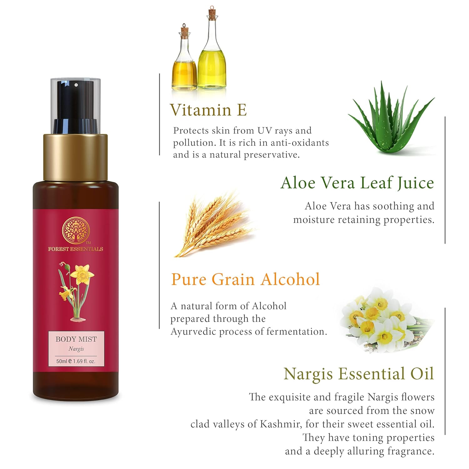 Forest Essentials Travel Size Body Mist Nargis 50ml (Body Spray)
