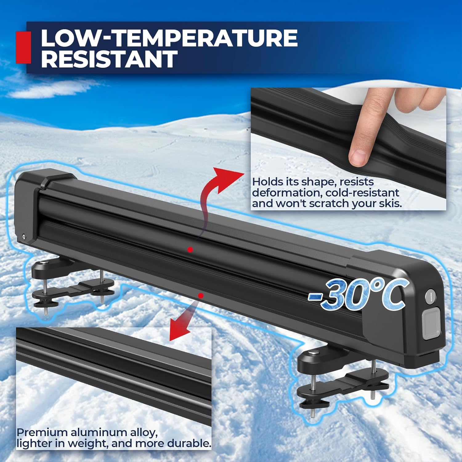 MOSTPLUS Lockable Ski Racks Snowboard Racks CrossBars Rack with Metal Lock and Rubber Padding,Fits 6 Pairs Skis or 4 Snowboards,Universal Fit for Vehicles,Aluminum 30"