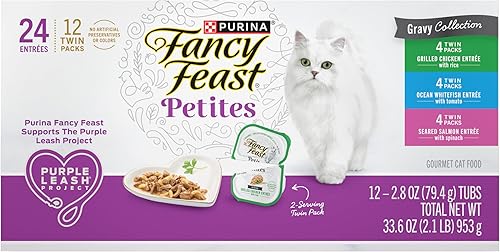 Miniatura 20 de Purina Fancy Feast Petites alimento húmedo gourmet en salsa para gatos, sabores surtidos, 24 unidades de 2.8 onzas, bandejas