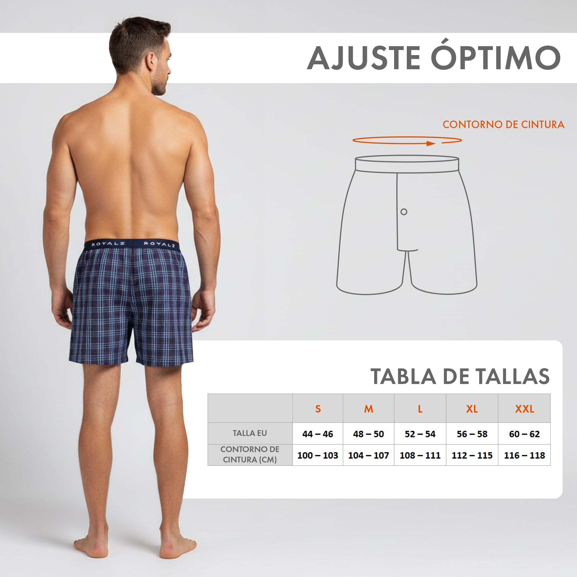 ROYALZ Calzoncillo Bóxer Americano Hombre Set de 5 Azul 100 Algodón Estilo American Style Ropa Interior Ancha Paquete 5