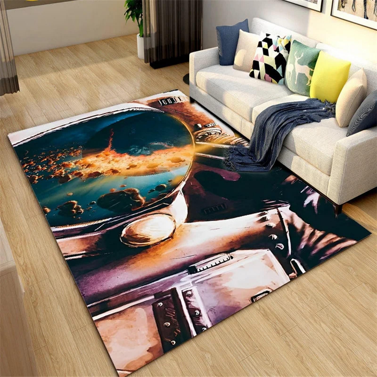 Grand tapis de couloir astronaute 3D lavable pour habiller le sol du bureau