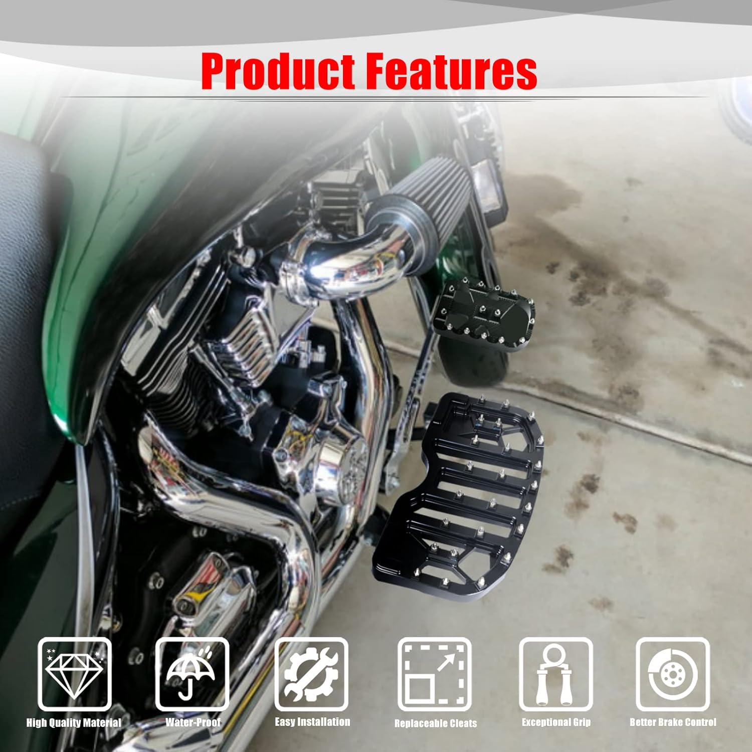 Goldfire MX Style Brake Pedal Pad Cover for H-D Softail Heritage Springer Fat Boy Deluxe FLSTN Road King FLHR Road Glide FLTR (Black), 3D Skeleton Hard Anodized 1/4" Seat Thumb Bolts Screw Rear Fender