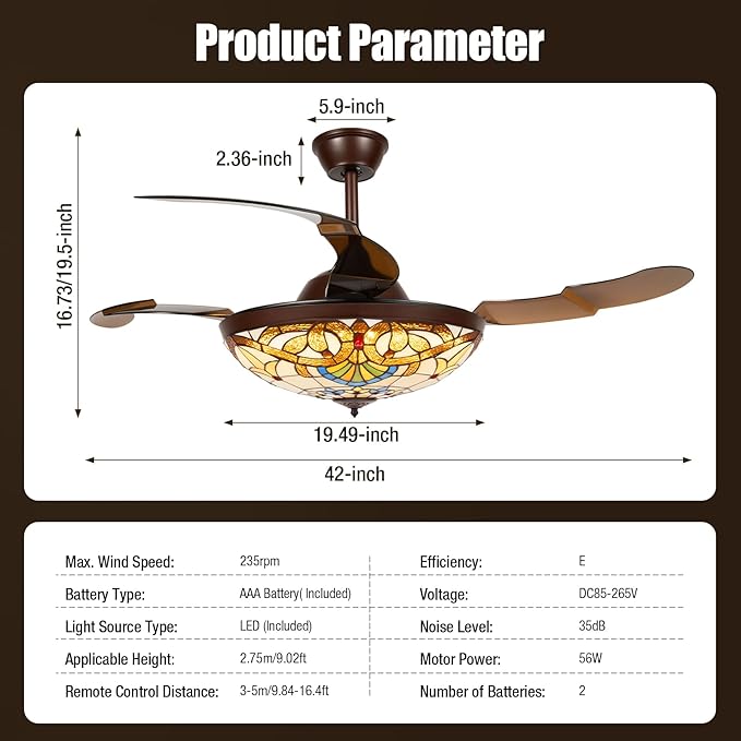 Ventilador de Techo 36" con Luz LED Dimmable y Control Remot miniatura 9
