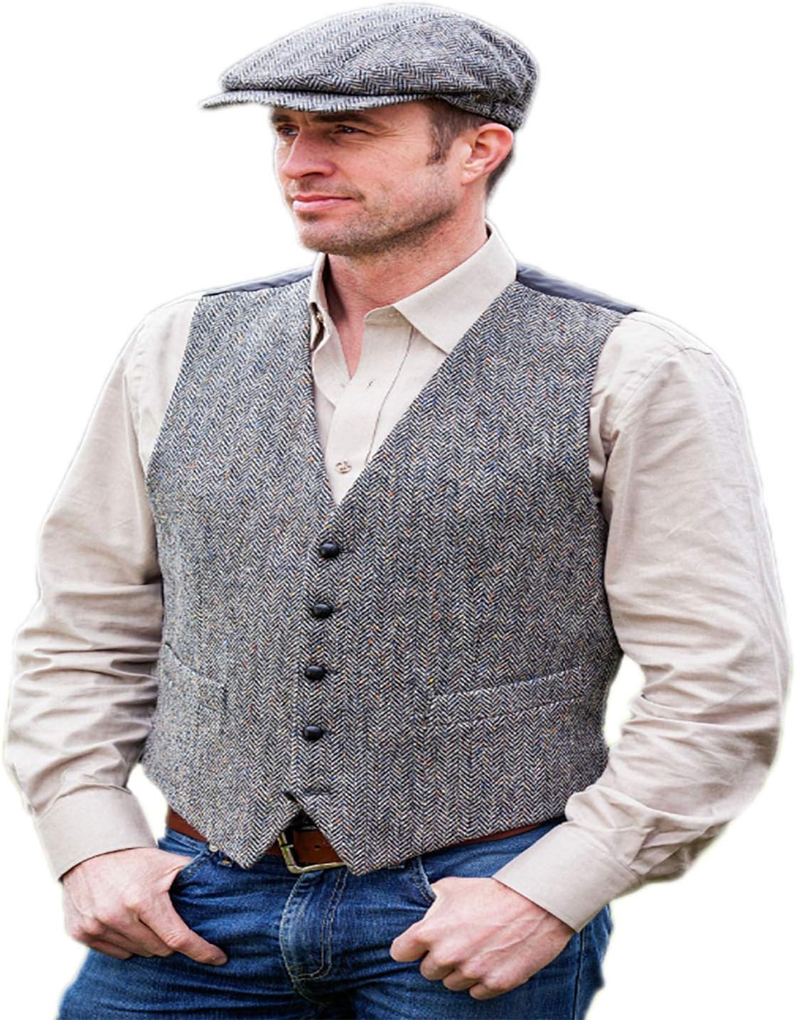 Mucros Weavers Tweed Vest for Men Made in Ireland 100% Irish Tweed (Grey, X-Large)