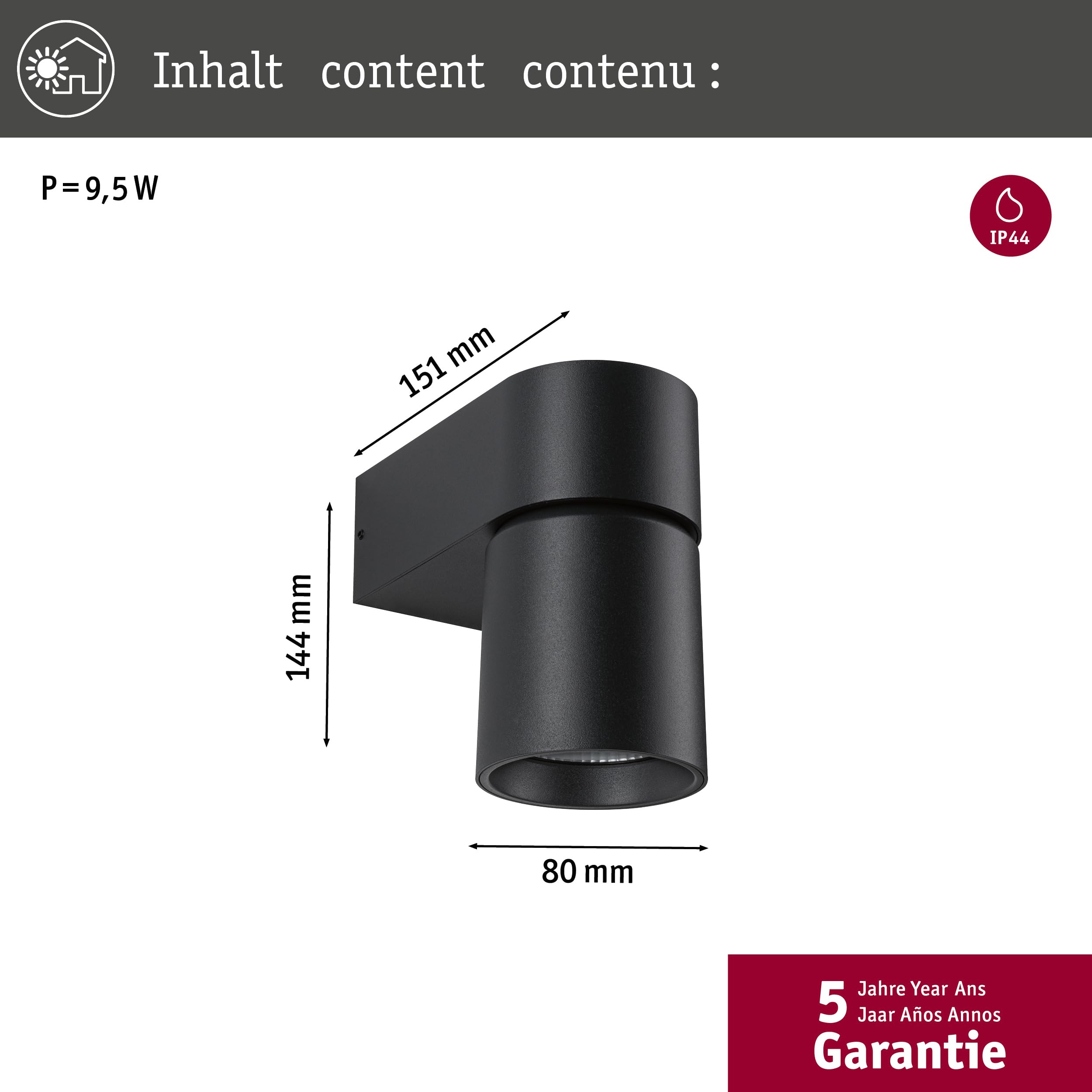 Paulmann 94820 LED Außenwandleuchte Kimu IP44 80mm 3000K 8W 500lm 230V 70° Anthrazit Aluminium Außenleuchte