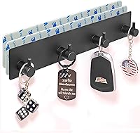 StrugDeas Black Metal Key Holder Wall Organizer: 4 Hooks, 2 Adhesive Tapes, Rust-Resistant Rack for Door, Entryway, Kitchen