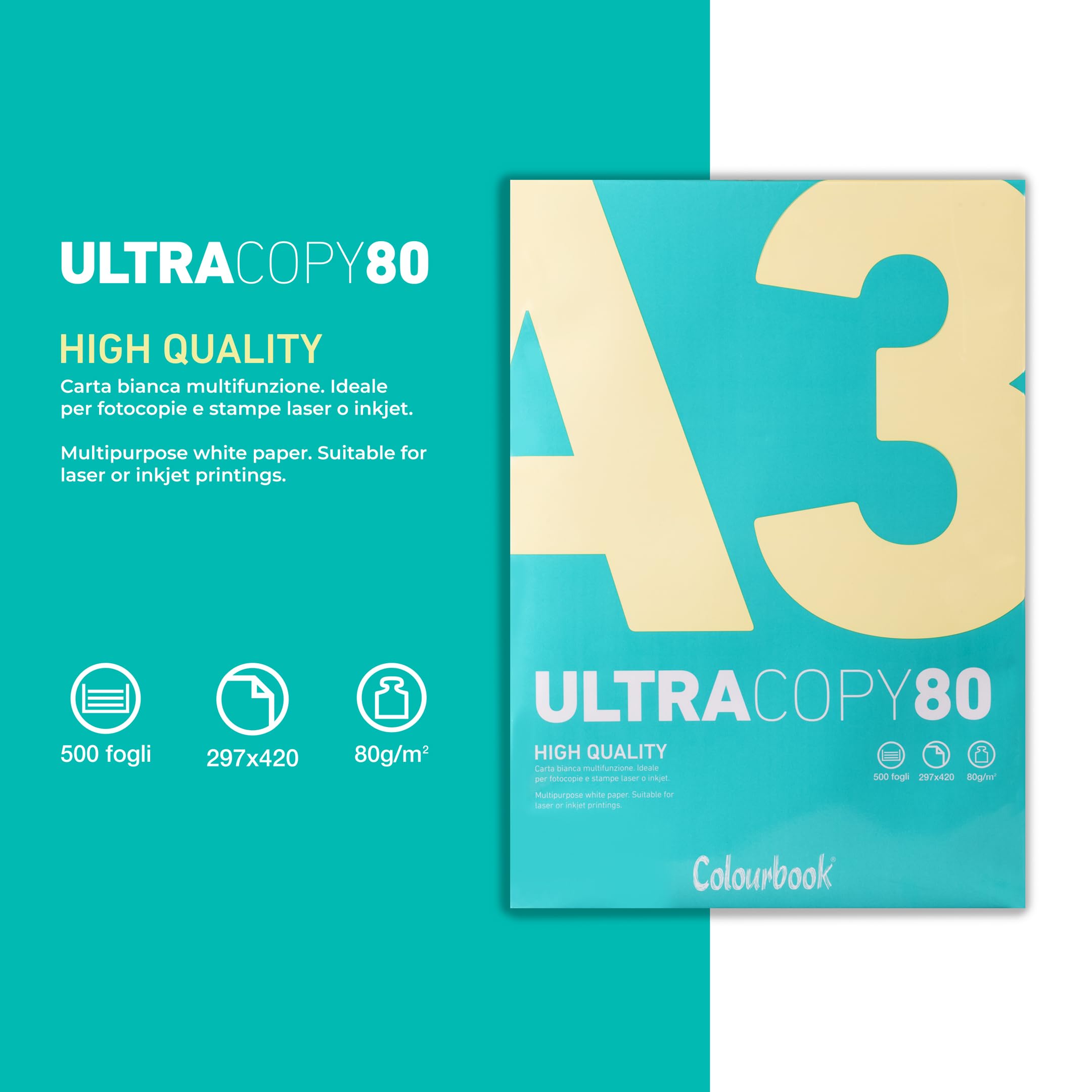Colourbook Carta A3 bianca 42x30cm 80g/m² 500 fogli Compatibile laser e inkjet