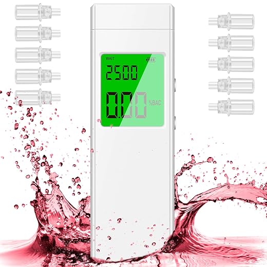 Rechargeable & Portable Breathalyzer Tester, Professional-Grade Accuracy Breathalyzer with Smart LCD Display, Audible Alerts & Memory Function(10 Mouthpieces)-Portable Alcohol Tester for Personal Use