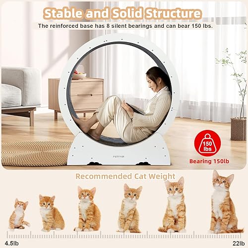 Miniatura 3 de Rueda de ejercicio para gatos de interior, rueda de correr PETPNR para gatos, rueda grande de 39 pulgadas de alto, fácil de montar, con mecanismo de