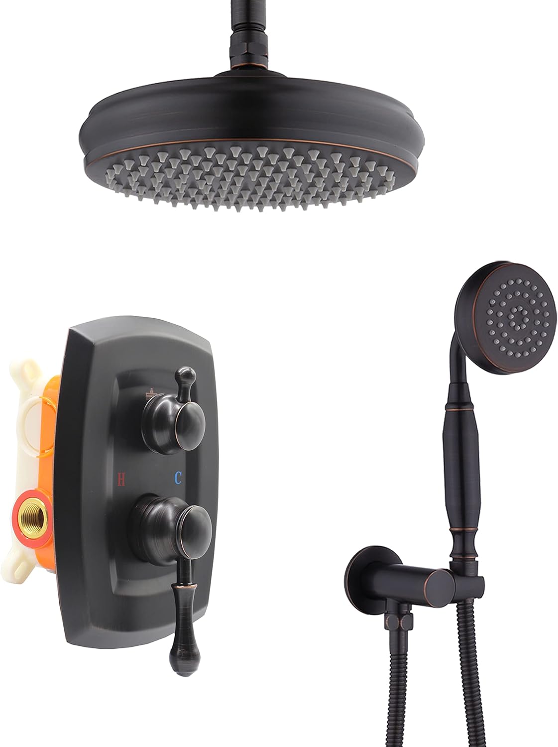 Black Oil Rubbed Bronze Bathroom Rainfall Shower Faucet Set Tub Mixer