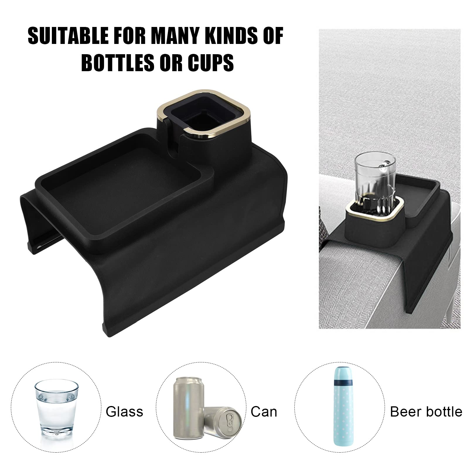 Vassoio Bracciolo Divano, Vassoio Portabicchieri Bracciolo in Silicone Compatto Bracciolo Multifunzionale Telecomando e Supporto Organizer per Cellulare con 4 Tubi di Ferro, Regalo(Nero aggiornato)