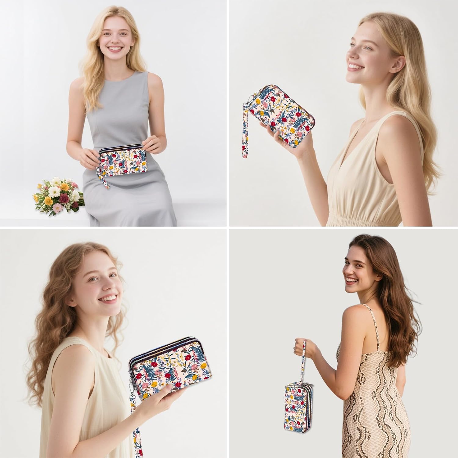 BIAOTIE Large Capacity Wristlet Wallet - Women Printed Nylon Waterproof Handbag Clutch Purse