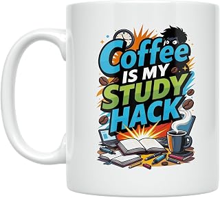 Student Motivation Mug - Coffee Is My Study Hack - 11 oz Ceramic | 11 oz white ceramic mug with double-sided print for late-night study sessions, coffee breaks, and desk motivation.