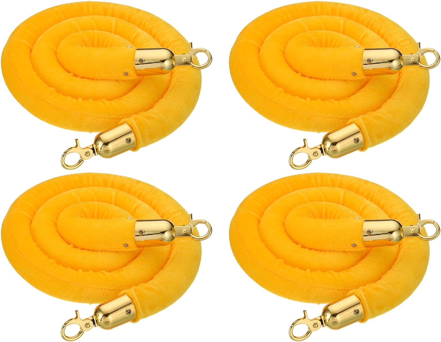 PATIKIL 5 Feet Yellow Velvet Stanchion Rope, 4 Pack Crowd Control Barrier Rope with Snap Hooks for Posts Stands Queue Divider of Hotel Theater, Golden
