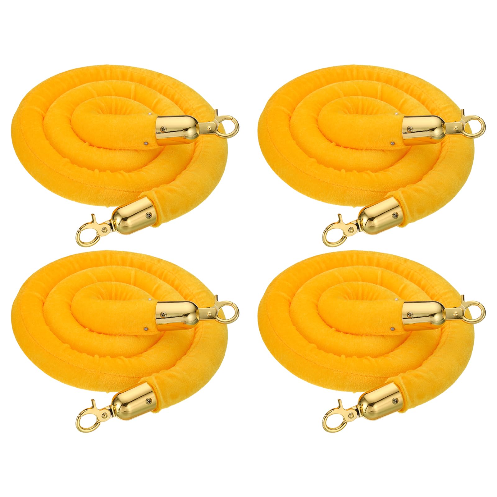 PATIKIL 5 Feet Yellow Velvet Stanchion Rope, 4 Pack Crowd Control Barrier Rope with Snap Hooks for Posts Stands Queue Divider of Hotel Theater, Golden