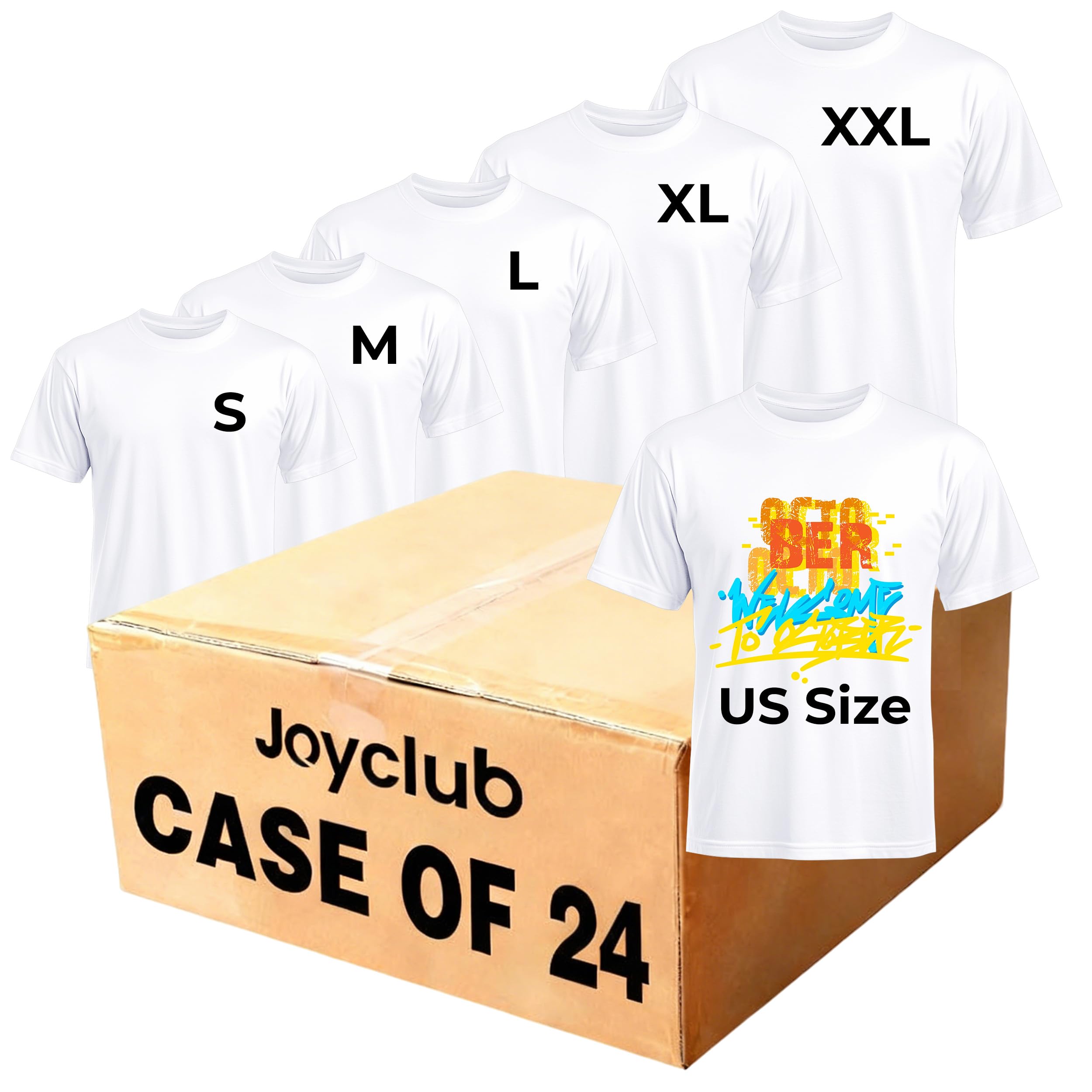 Joyclub White T Shirts Polyester Bulk Sublimation Blanks Wholesale Unisex Crew Neck Short Sleeve for Heat Transfer