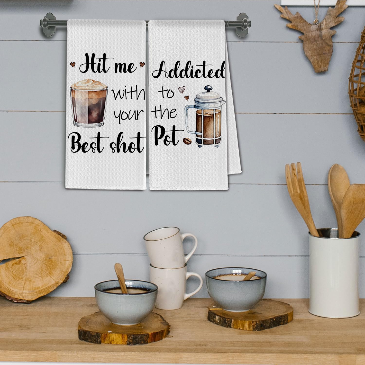 Coffee Kitchen Towels, Coffee Lover Gifts Dish Tea Towels Drying Cloth for Kitchen Cafe Shop Station Bar Decor, Gifts for Caffeine Enthusiasts Hand Towels, 16x24 Inch Set of 4