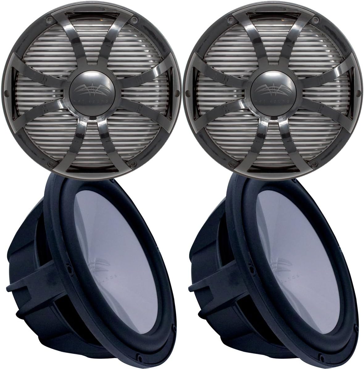 Wet Sounds Two Revo 12" Subwoofers & Grills - Black Subwoofers & Black Closed Face SW Grills - 2 Ohm