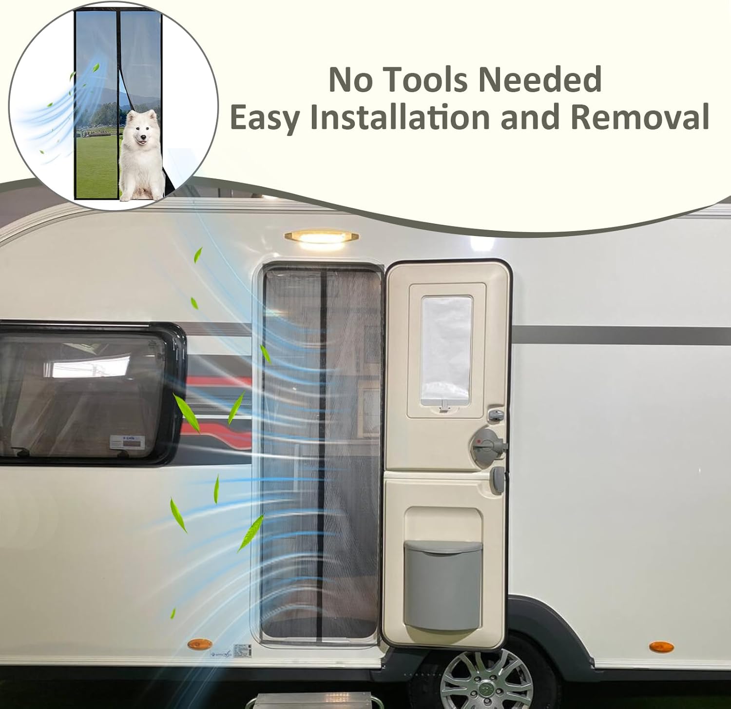Universal Magnetic Screen Door for RV, Tear-Resistant RV Mosquito Net Proof with Magnetic Closure, Door Mesh Curtain for Camper, Travel Trailer, Pet-Friendly & Easy Install Bug Screen