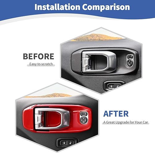 Miniatura 2 de RT-TCZ Para Wrangler JL Interior Manija de la Puerta Tazón Cubierta Decoración Trim para Jeep Wrangler JL JLU Gladiator JT 2018 Up Rojo Interior