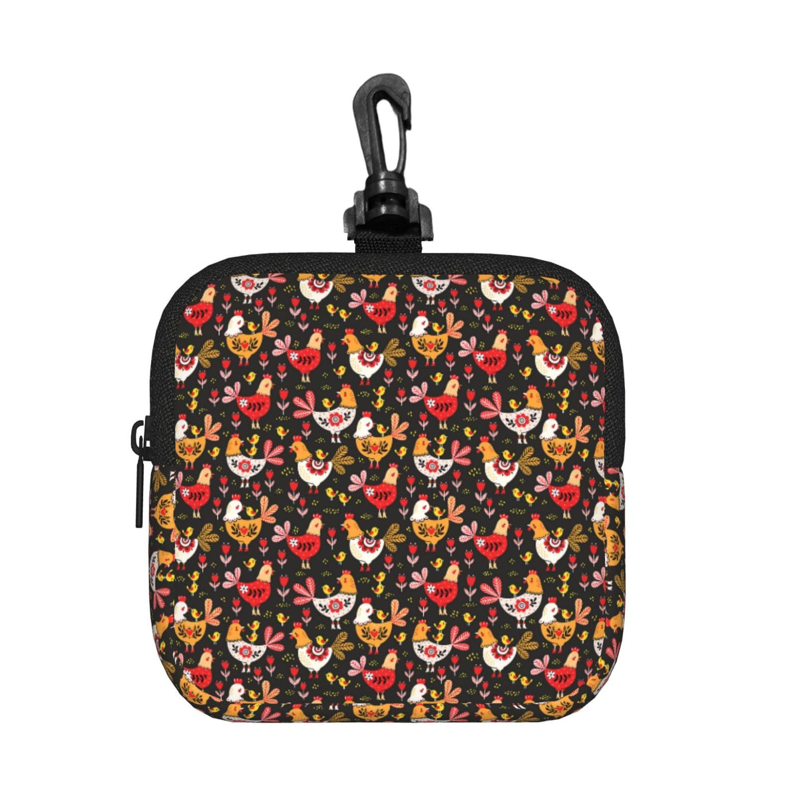 Ercgad Unisex Black Cute Rooster Chickens Print Square Storage Bag Travel Toiletry Cosmetic Organizer Pouch Lightweight Reusable