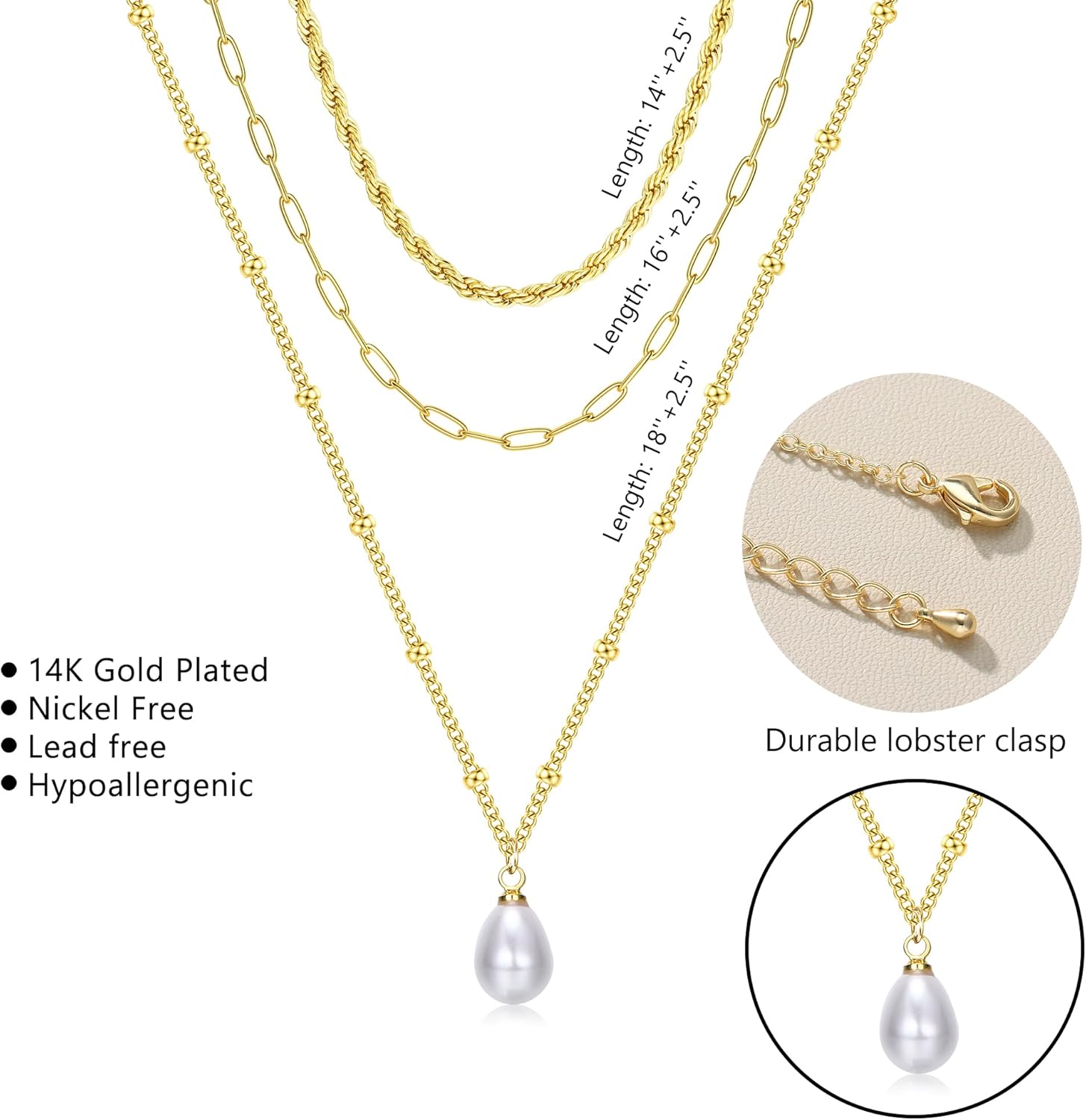 Dochais Layered Gold Chain Necklaces for Women Dainty Choker Charm Necklace Stack 14k Gold-Plated Non-Tarnish Statement Pendant Necklace Set - Image 2