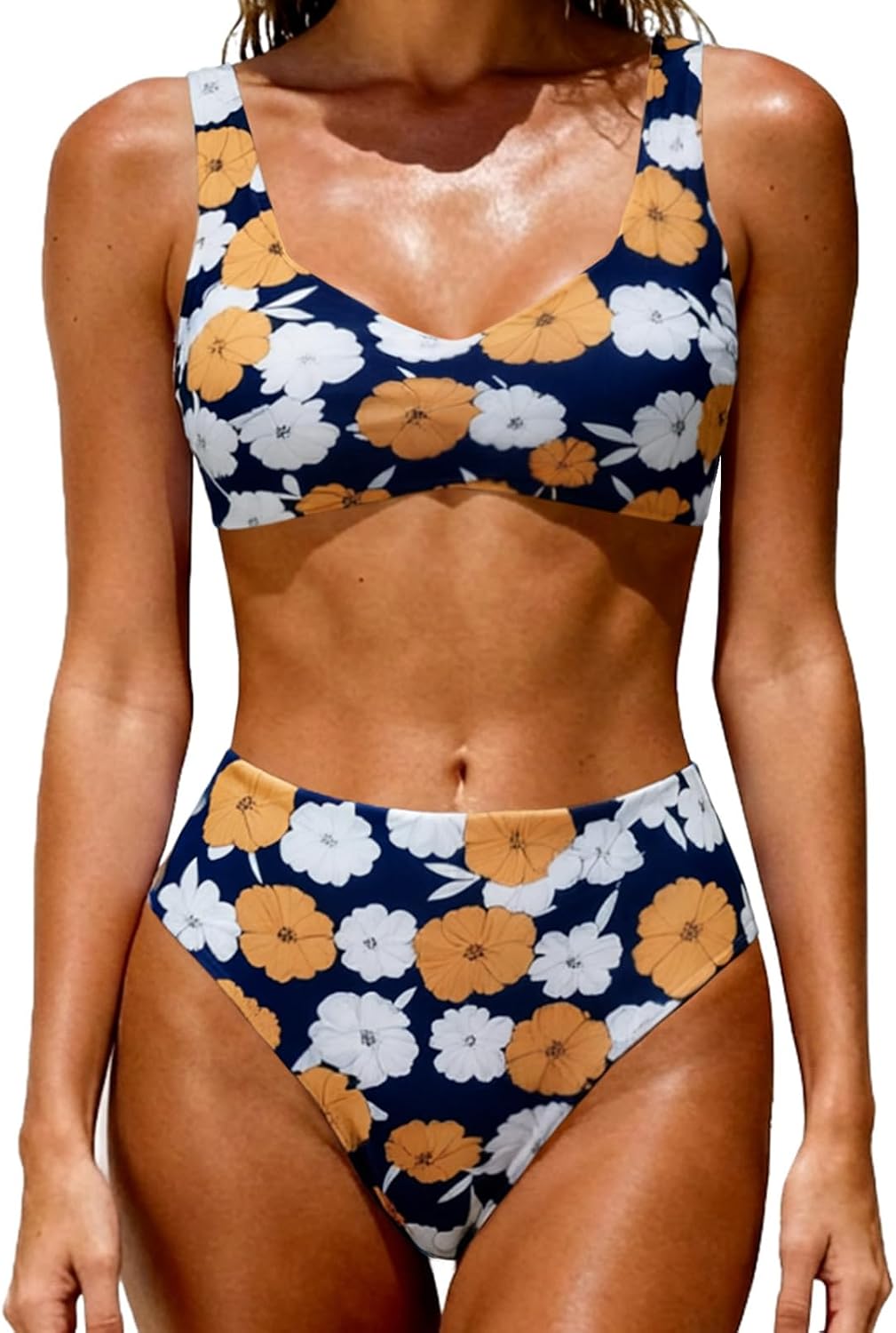 OWICA Women's High Waisted Bikini Set Two Piece Swimsuit with Crisscross Back Adjustable Tie Bathing Suit