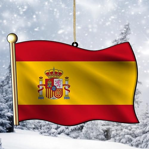Miniatura 6 de BESTORLOVE Adorno acrílico de Navidad Bandera de España 2D Recuerdo Banderas de País Vacaciones Internacionales de 3 pulgadas con cuerda roja