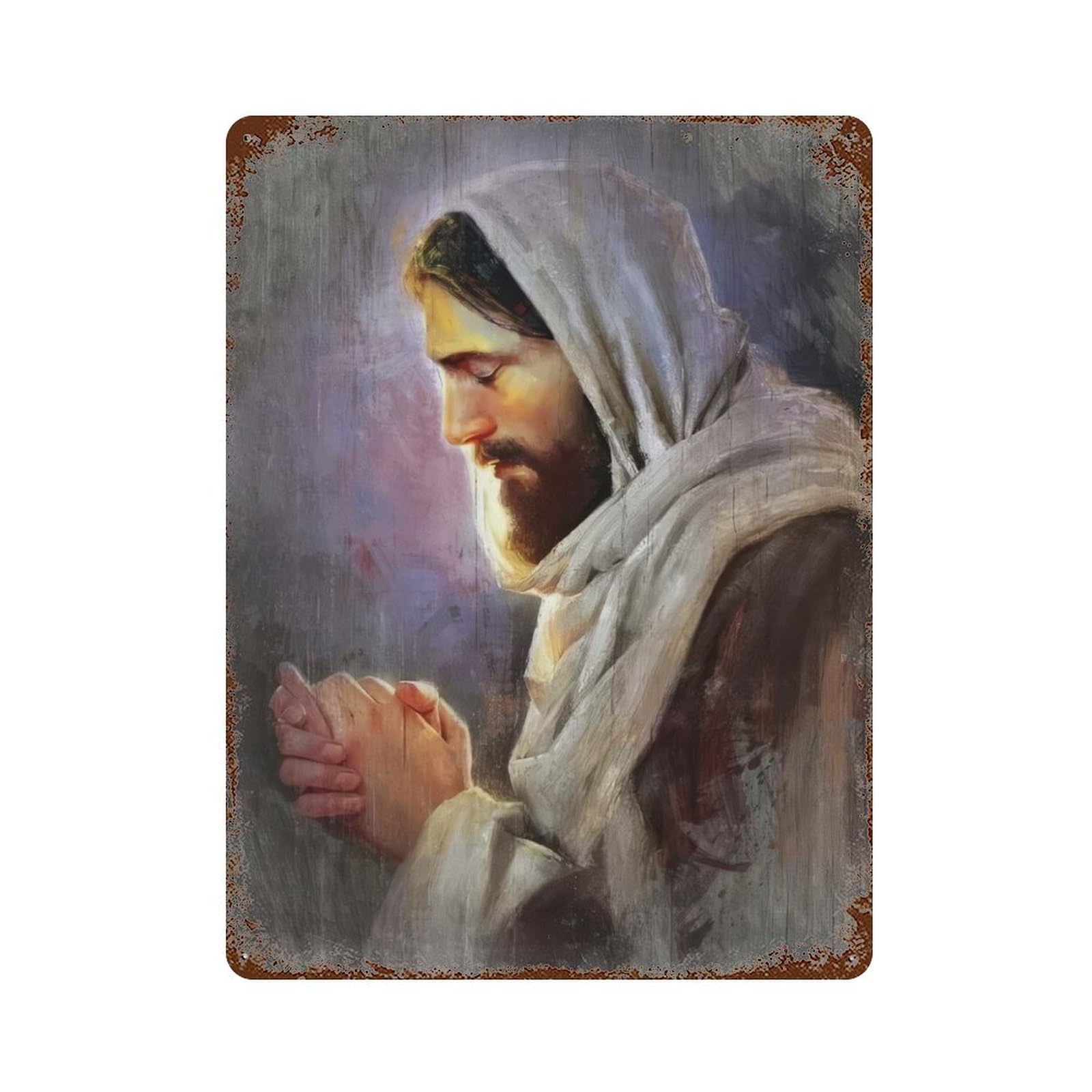 Rust Effect Jesus Weathered Tin Sign 15.7"x11.8", Shabby Chic Decor for Cafe, Home Bar And Lounge Decor