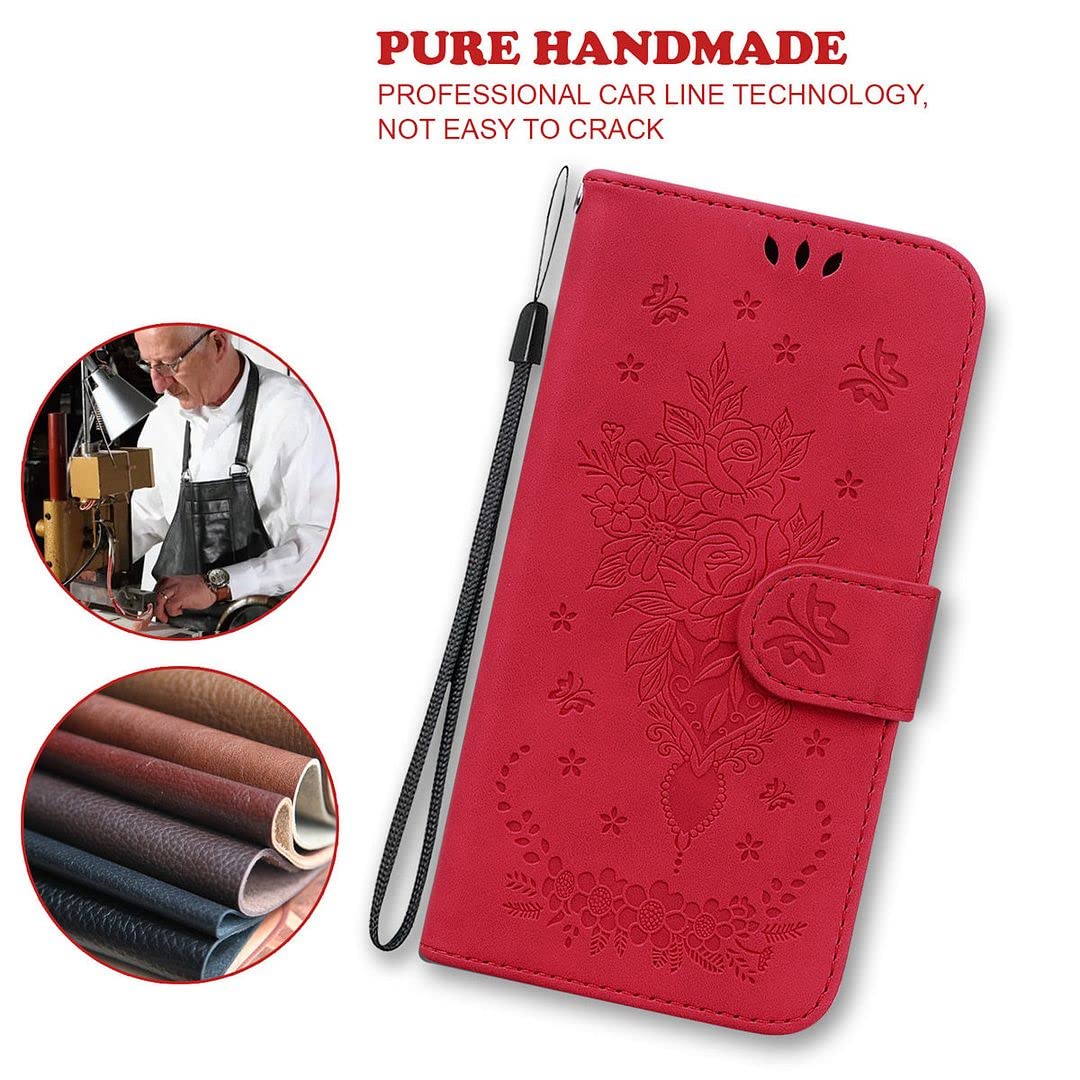 SATURCASE Custodia per Huawei P Smart Z, in pelle PU con doppio magnete e scomparti per carte di credito per Huawei P Smart Z / Y9 Prime 2019 (rosso