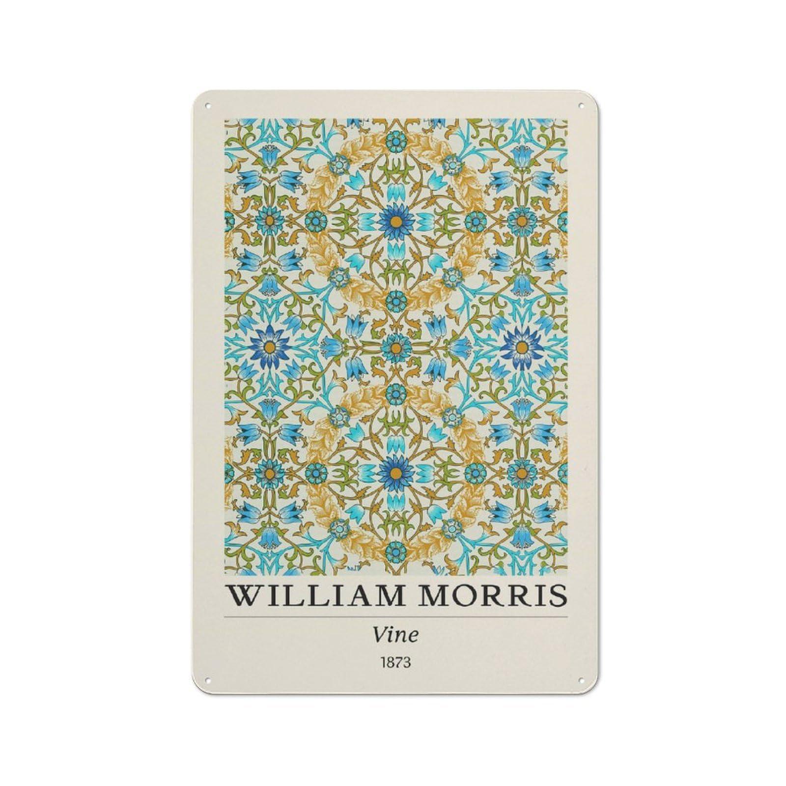Junmoney Style-19 Vintage William Morris Blue Vine Botanical Tin Sign 30X20cm, Home Bar Decor For Diner, Restaurant, Shed Or Kitchen, For Casual British Interiors