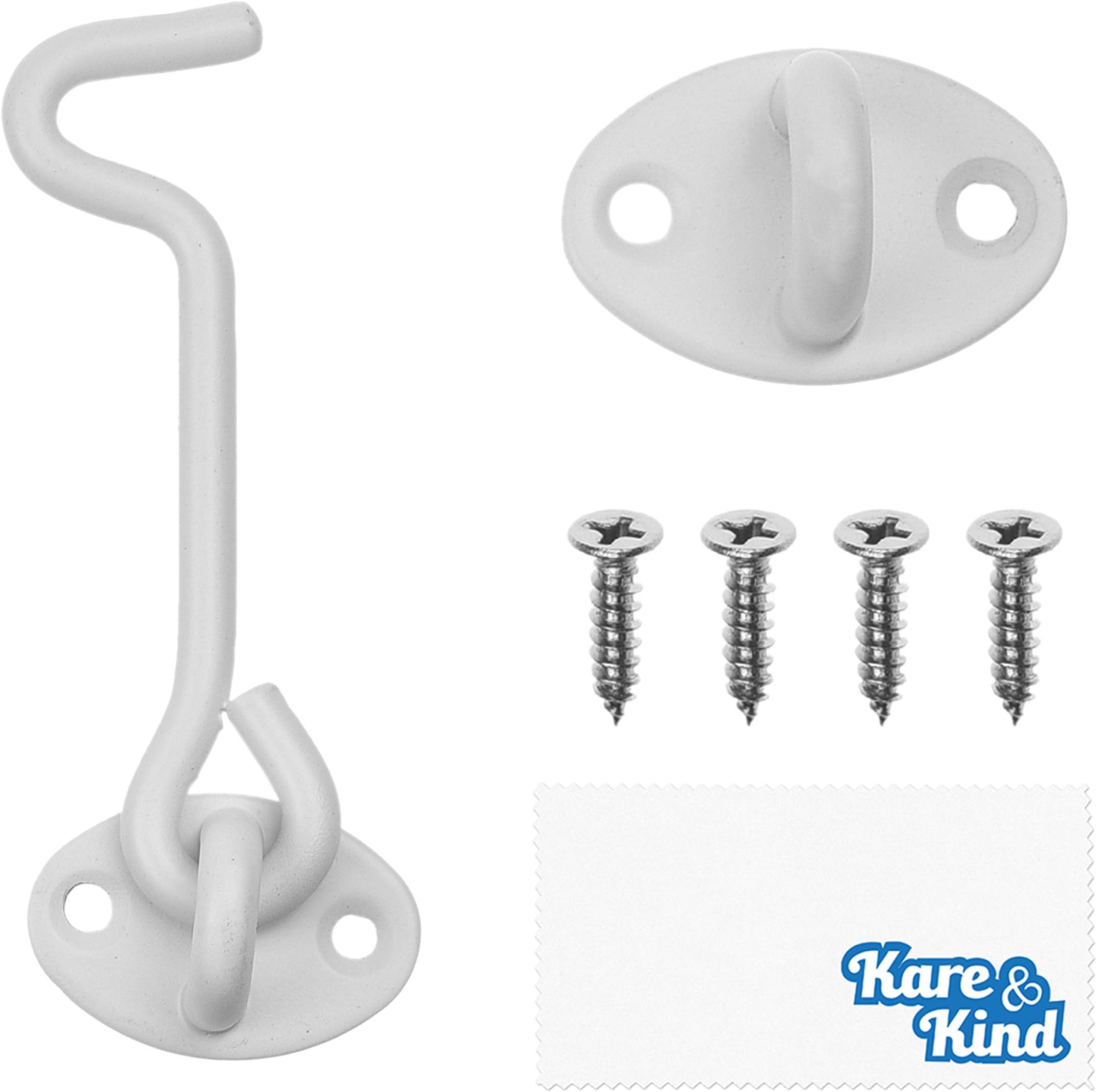 Hook and Eye Latch (4-inch) - with Mounting Screws - Heavy Duty Locks for Door, Gates, Barns, Bathrooms, Cabins (1-White)