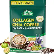 20X Collagen Chia Coffee, 11 in 1 Chia Coffee Mix with Collagen & Chia Seeds, Goji Berry, Blueberry, Strawberry, Supports Hair, Skin & Nails, Sugar Free, Vegan, Gluten-Free, 30 Servings