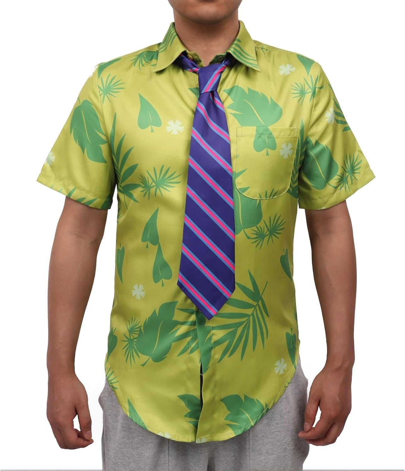 DAZCOS US Size Green Printed T-Shirt Tie for Mens Hawaiian Floral Shirts for Cosplay and St. Patrick's Day