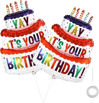2PCS Happy Birthday Balloons 40inch Large Banner Colorful Helium Mylar Foil Cake Balloon Giant First 21st Baby Shower Party Decoration Supplies Favor for Friend Men Women