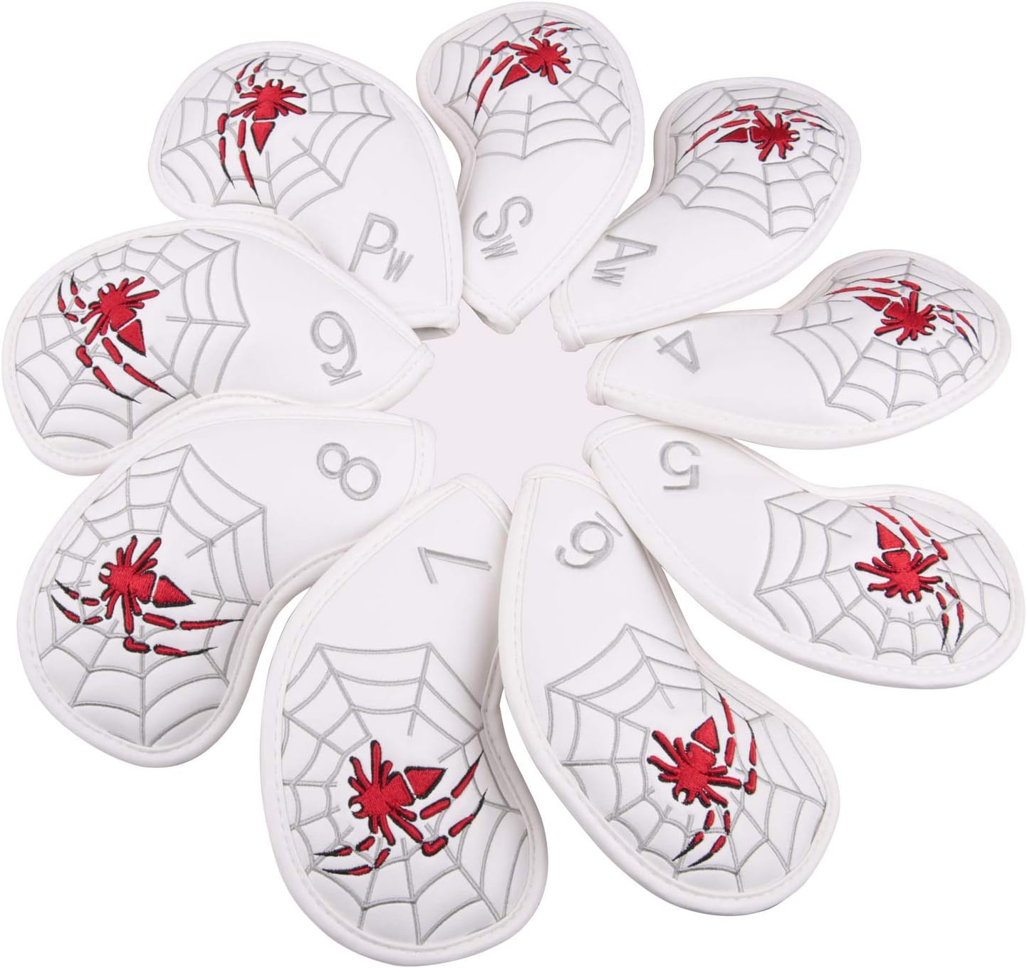 Spider Embroidery White Golf Head Covers Driver/Fairway Wood/Hybrid/Iron Head Covers