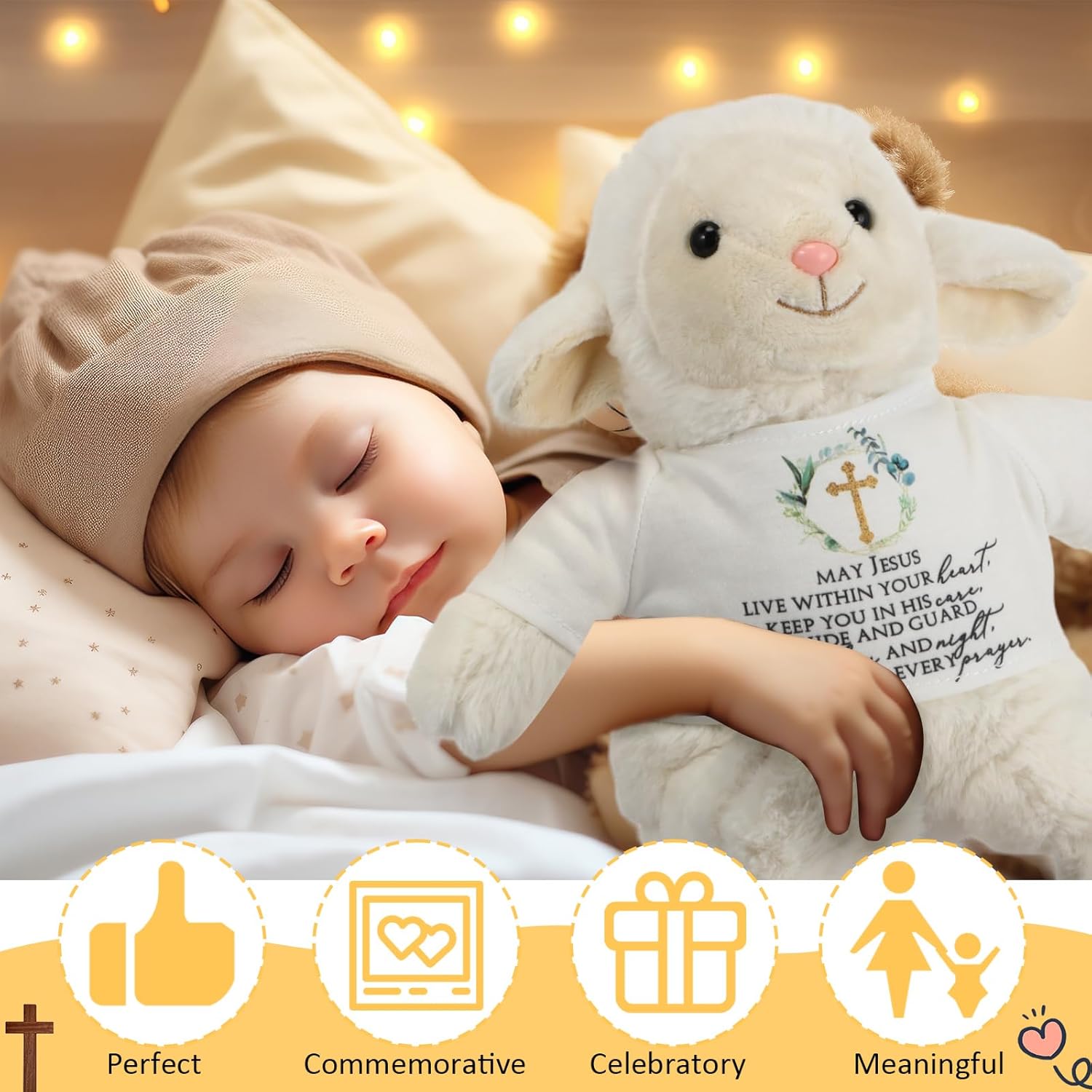 9 Pcs 10 Inch Jesus Plush Doll Baptism Gift Praying Stuffed Animal with Clothing Soft Lamb Stuffed Animal Christian Baby Christening Dedication Religious Church Gifts for Girl Boy