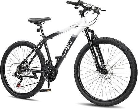 CamPingSurvivals 26/27.5" Mountain Bike 21 Speed Mens Mountain Bike with Lightweight Aluminum Frame, Powerful Dual Disc Brake, Precision 21 Speed Shifting, Mens Bicycle for Commuter & Travel