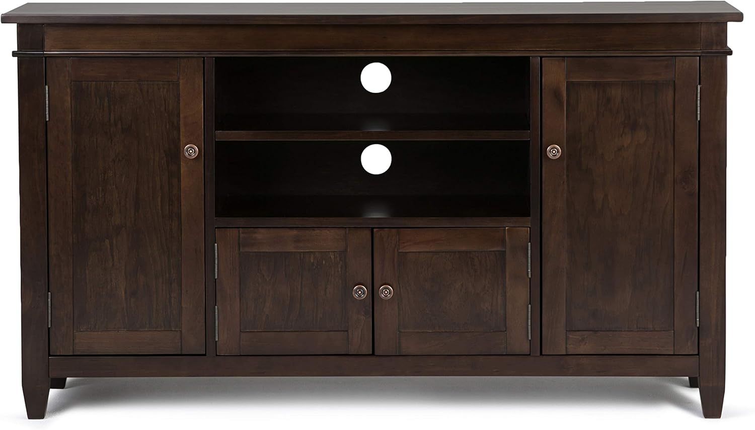 SIMPLIHOME Carlton SOLID WOOD Universal TV Media Stand, 54" Wide, Contemporary, Living Room Entertainment Center, Storage Shelves and Cabinets, for Flat Screen TVs up to 60 inch in Dark Tobacco Brown : Home & Kitchen