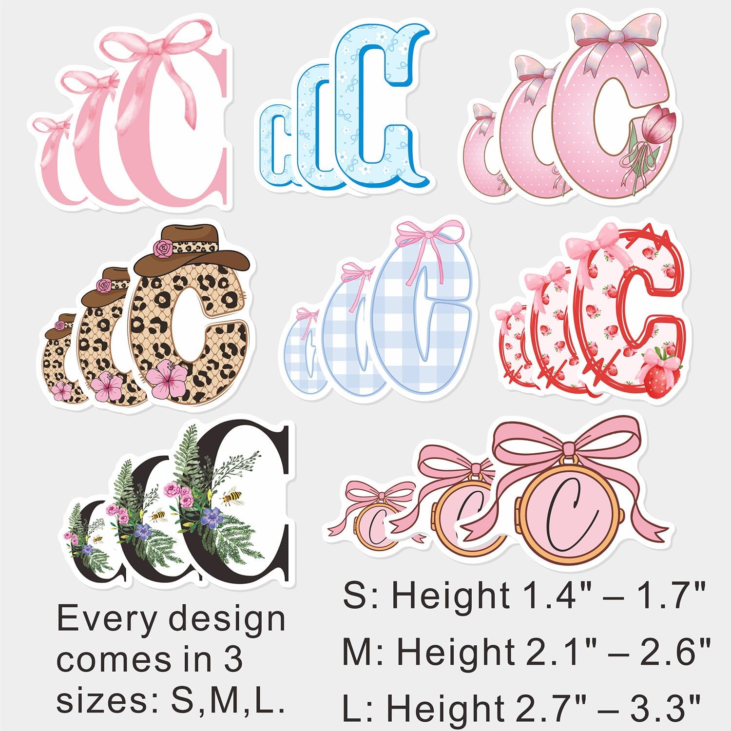 48 PCS Initial Monogram Stickers for Water Bottles Cute Pink Aesthetic (C) image 3